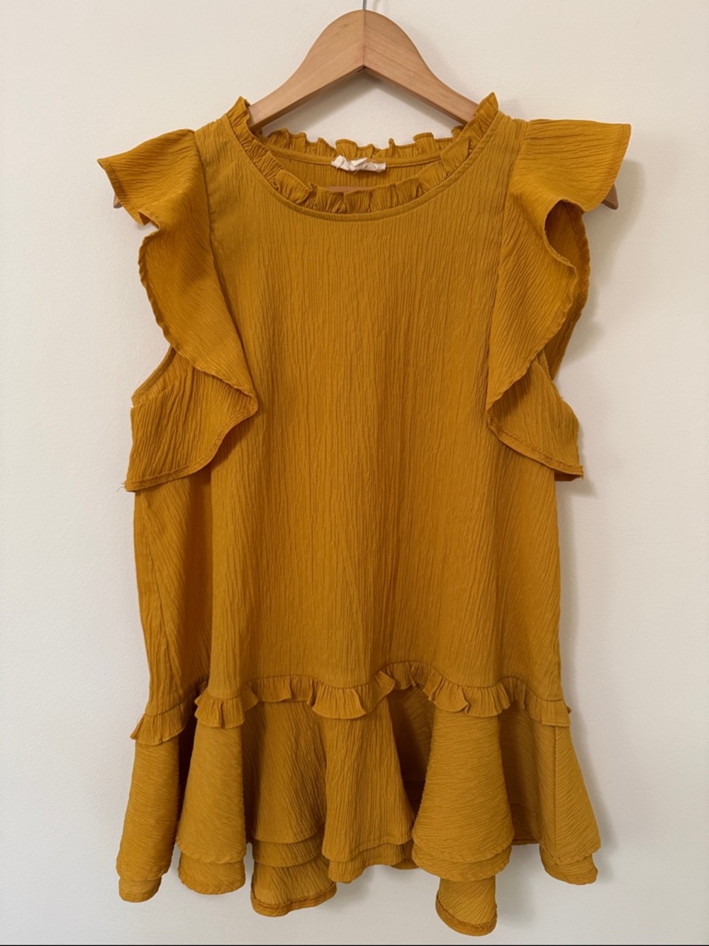 entro Mustard Yellow Ruffle Sleeve Peplum Top
